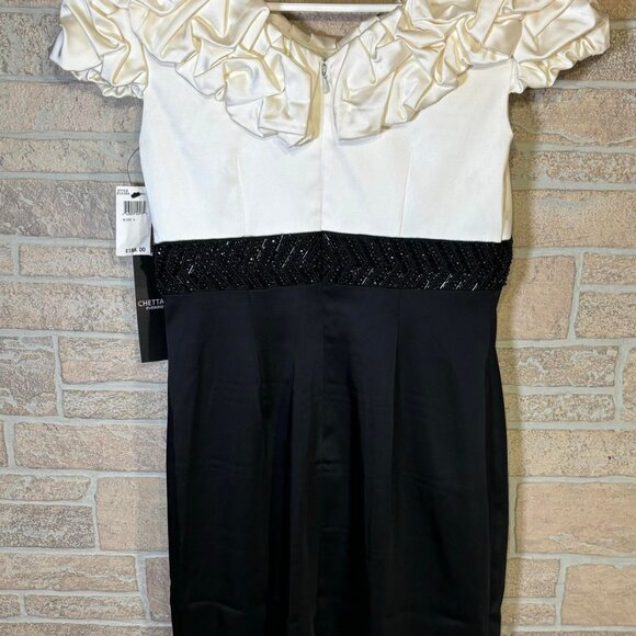 NWT Chetta B Evening Formal Cocktail Holiday Dress Ivry Ruffles/Black Size 4 - Picture 3 of 9